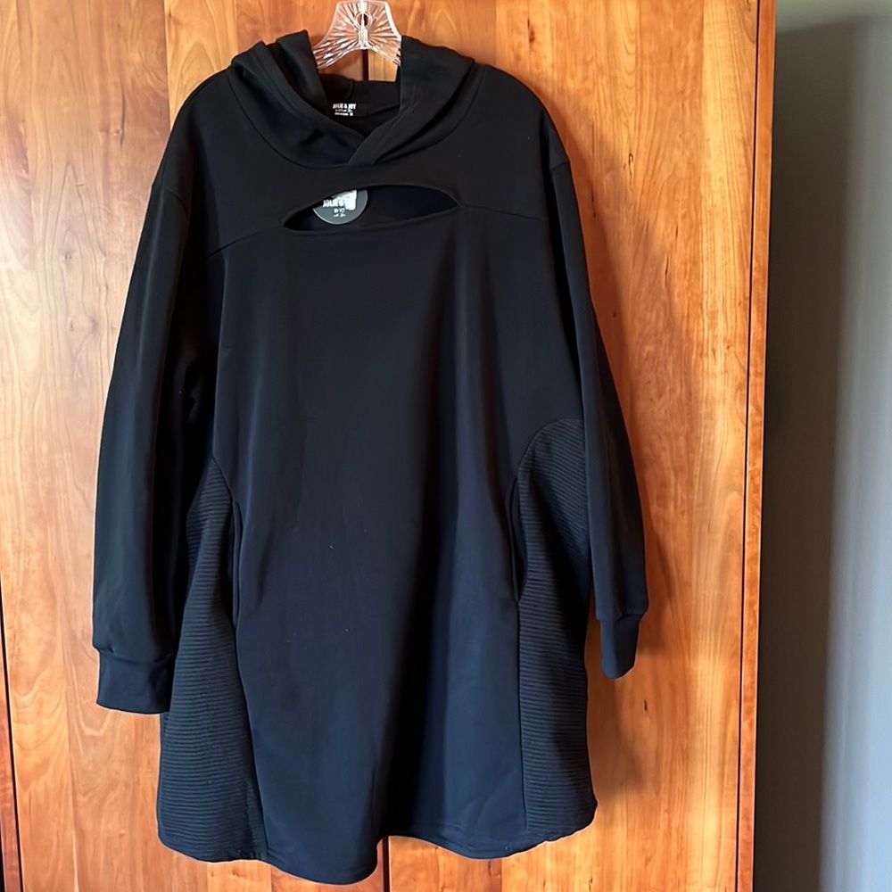 NWT - 3X - Black - Women Sweatshirt Dress / Hoodie Pullover Tunic with Pockets